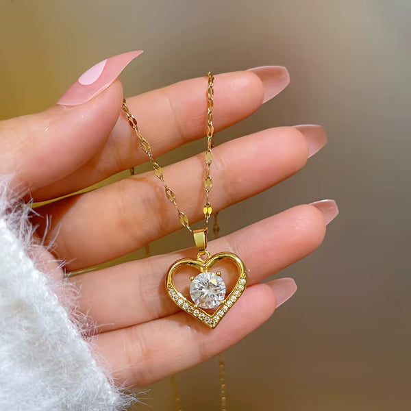 Sparkling Heart Love Necklace with Luxurious Rose Gift Box for Girlfriend Mom Christmas Valentine Gift 2023 Romantic Accessories