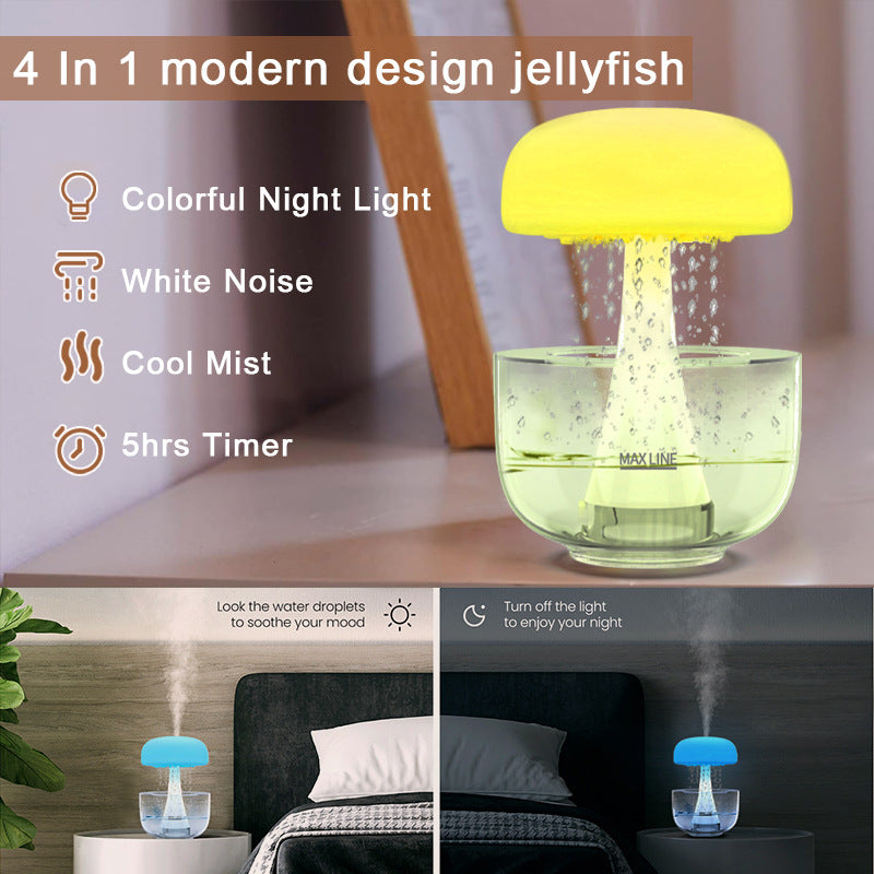 Jellyfish Raindrop Humidifier Ultrasonic Atomization Seven-Color Ambience Light Cloud Rain Aroma Diffuser Home Decor