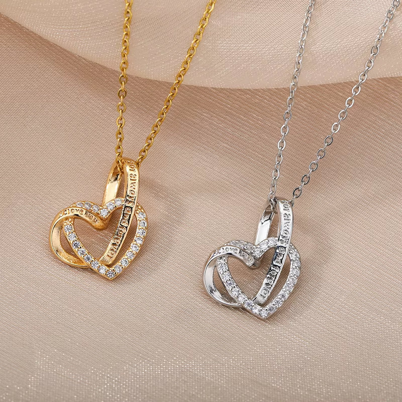 Double Heart Gold Stainless Steel Couple Jewelry for Valentine's Day Gift