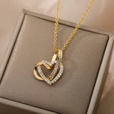 Double Heart Gold Stainless Steel Couple Jewelry for Valentine's Day Gift