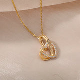 Double Heart Gold Stainless Steel Couple Jewelry for Valentine's Day Gift