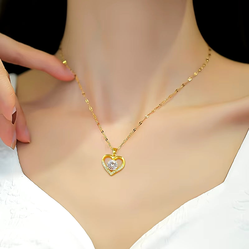 Sparkling Heart Love Necklace with Luxurious Rose Gift Box for Girlfriend Mom Christmas Valentine Gift 2023 Romantic Accessories