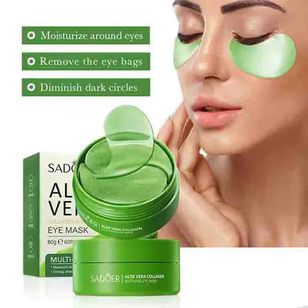 60Pcs Aloe Vera Collagen Eye Mask anti Dark Circles & Eyes Bags Removal