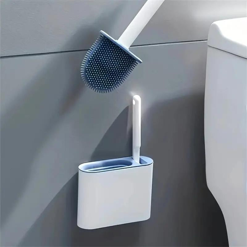 Wall Mounted Toilet Brush Set, 1 Set Including 1 Counts Long Handle Soft Toilet Brushes & 1 Count Toilet Seat Brush with Holder